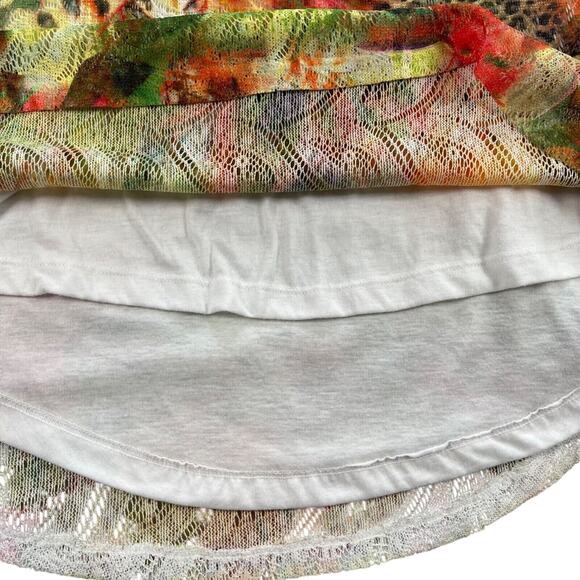 Chico's Top Womens 3 Multicolor Cheetah Floral Summer Surprise Mesh Overlay - Picture 6 of 12
